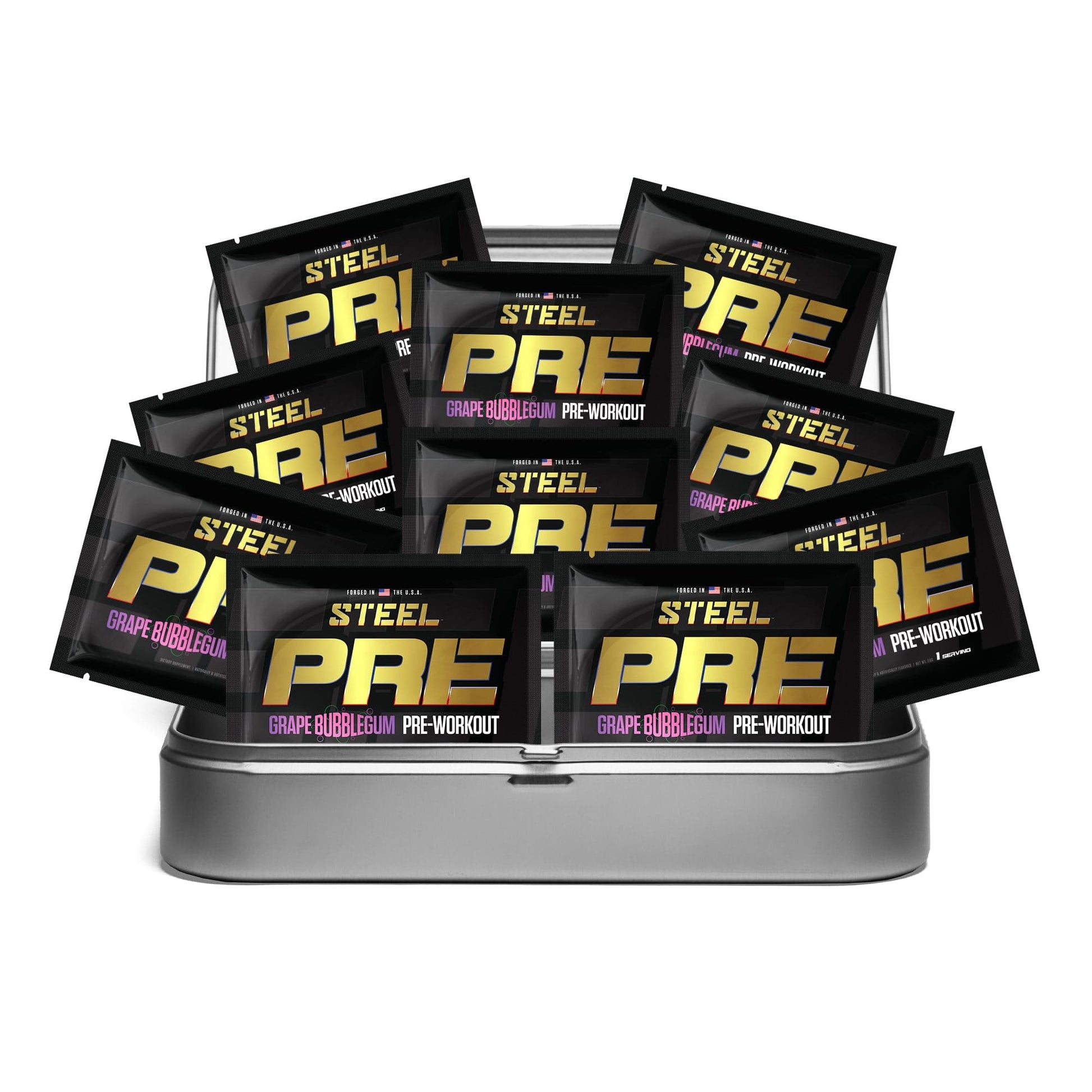 The Steel Supplements Sample Travel Kit (10 Sample Packets) / Bubble Gum PRE Sample Packets