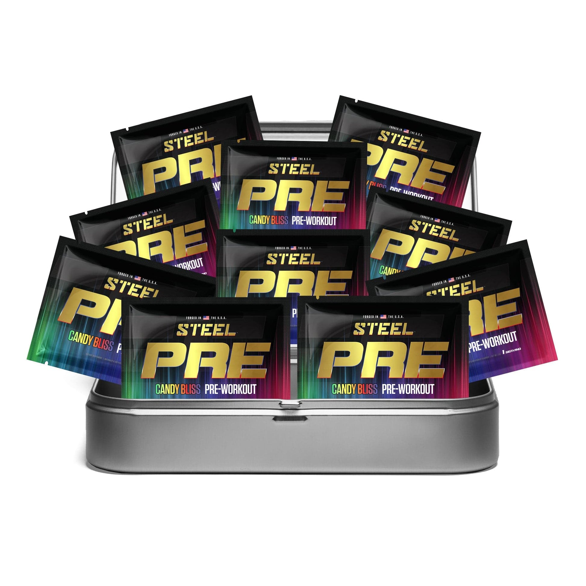 The Steel Supplements Sample Travel Kit (10 Sample Packets) / Candy Bliss PRE Sample Packets