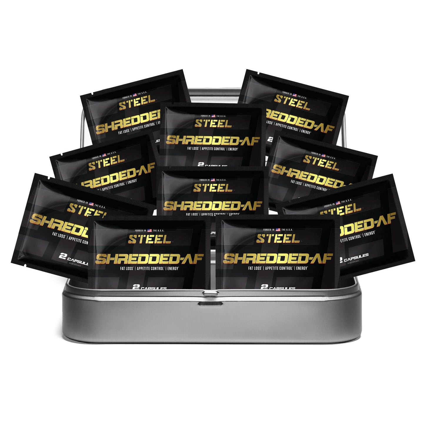 The Steel Supplements Sample Travel Kit (10 Sample Packets) SHREDDED-AF Sample Packets