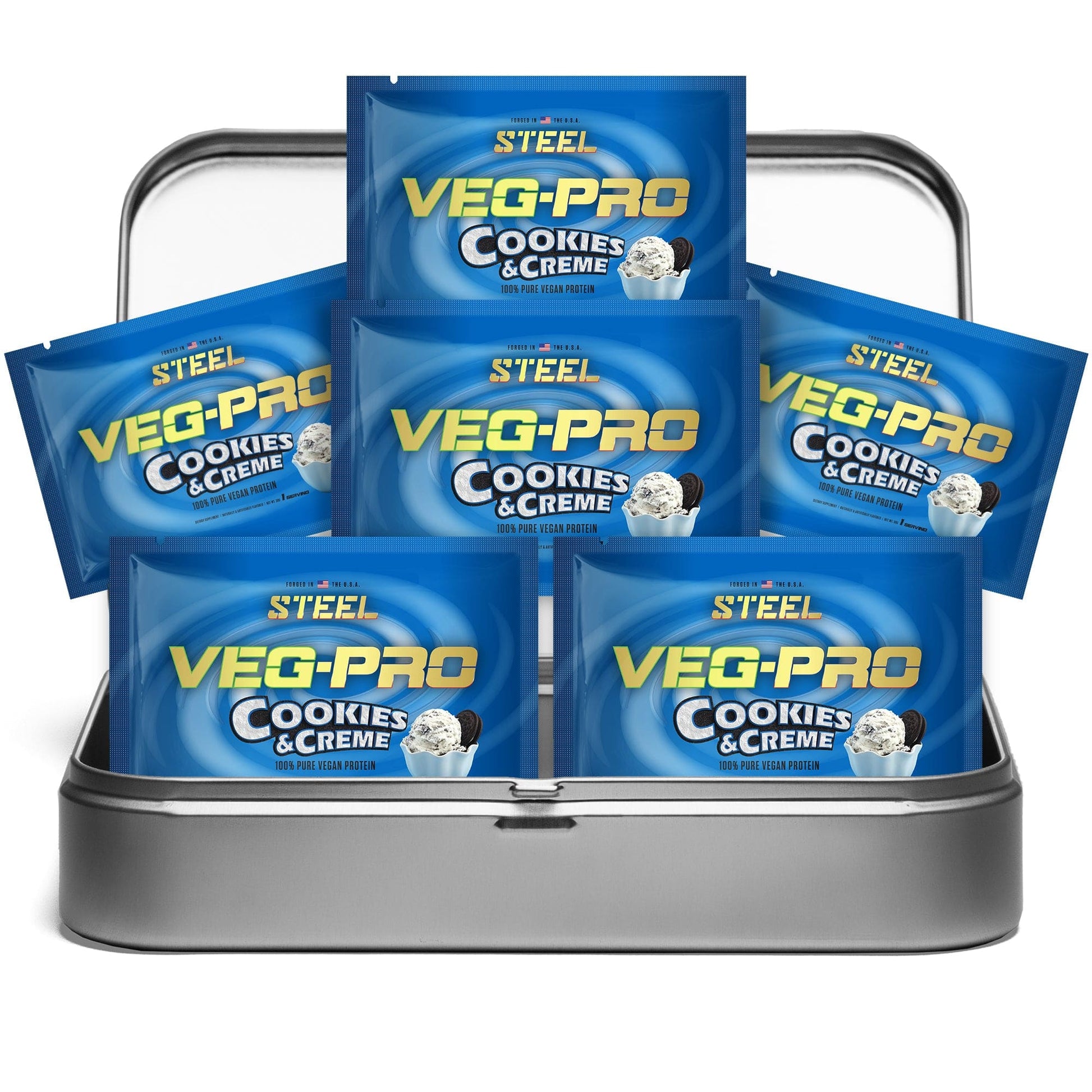 The Steel Supplements Sample Cookies & Creme / Travel Kit (6 Samples) Veg-Pro Sample Packets